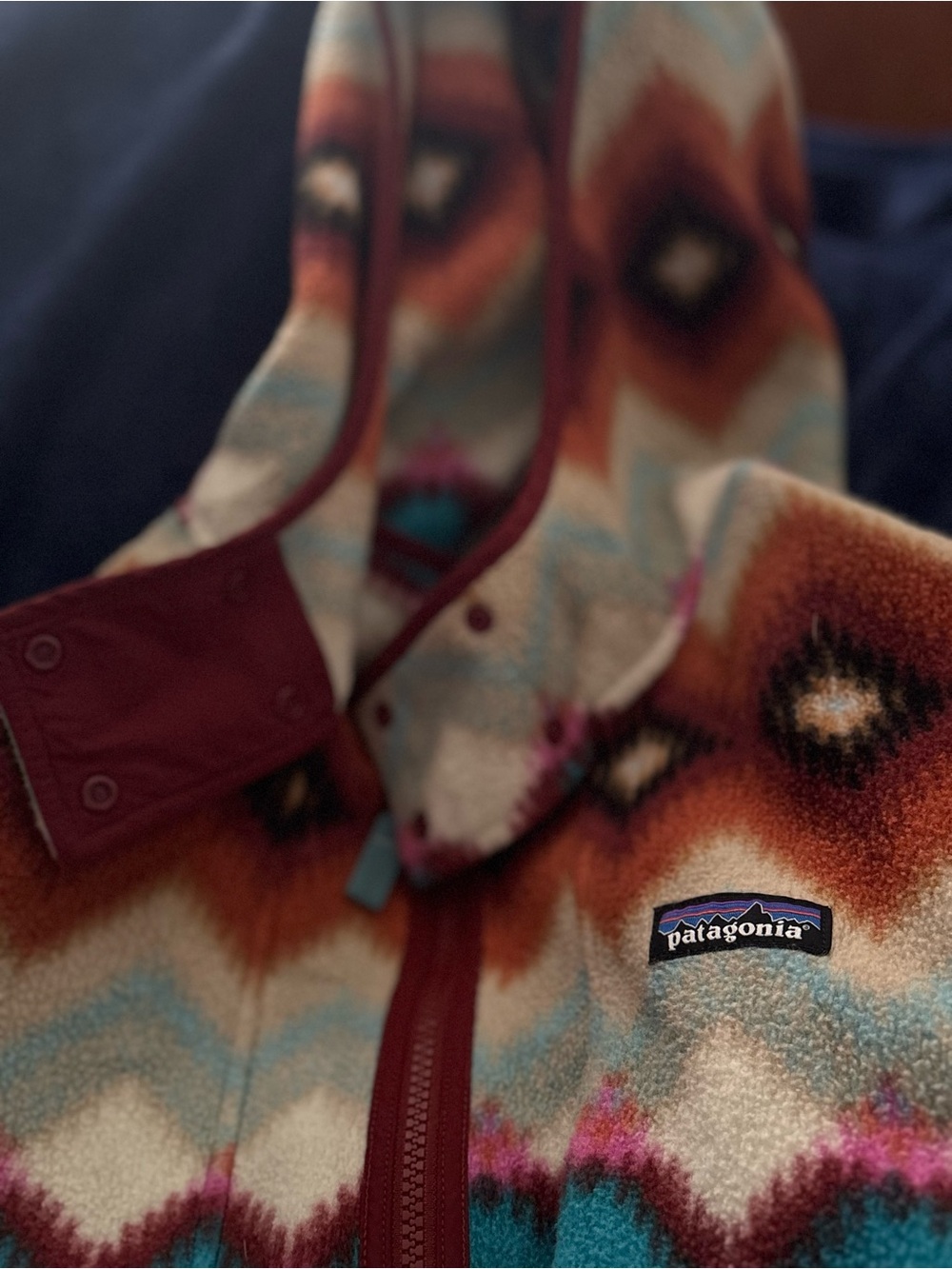 Patagonia 90s Maroon & Cream Patterned Fleece Jacket